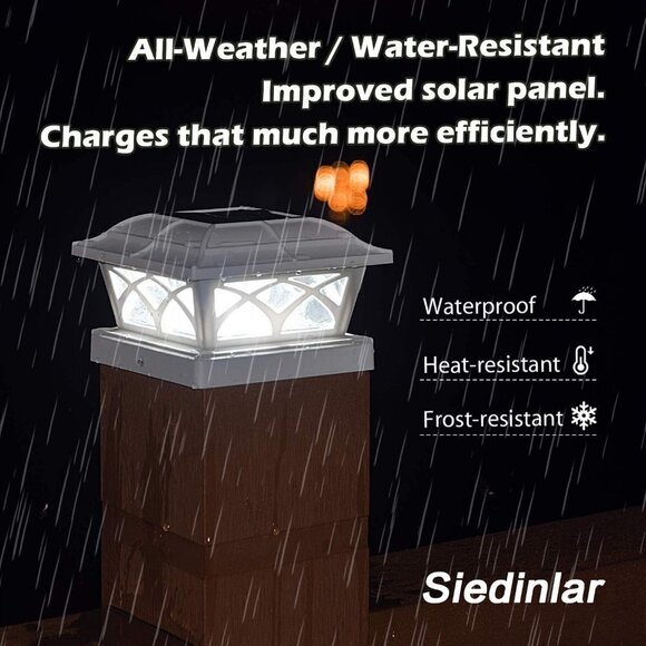 SIEDiNLAR Solar Post Cap Lights Outdoor Glass 2 Color Modes 8 LEDs for 4x4 5x5 6 - Picture 13 of 13